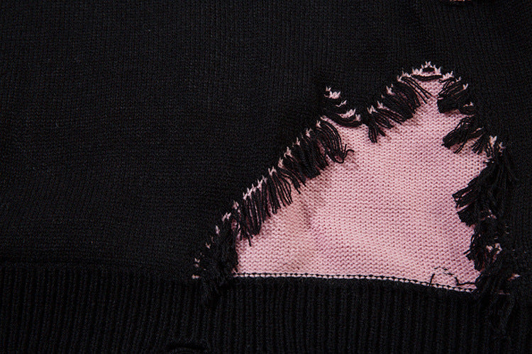 Pull en maille color block effet usé – Pull oversize à franges, style high-street