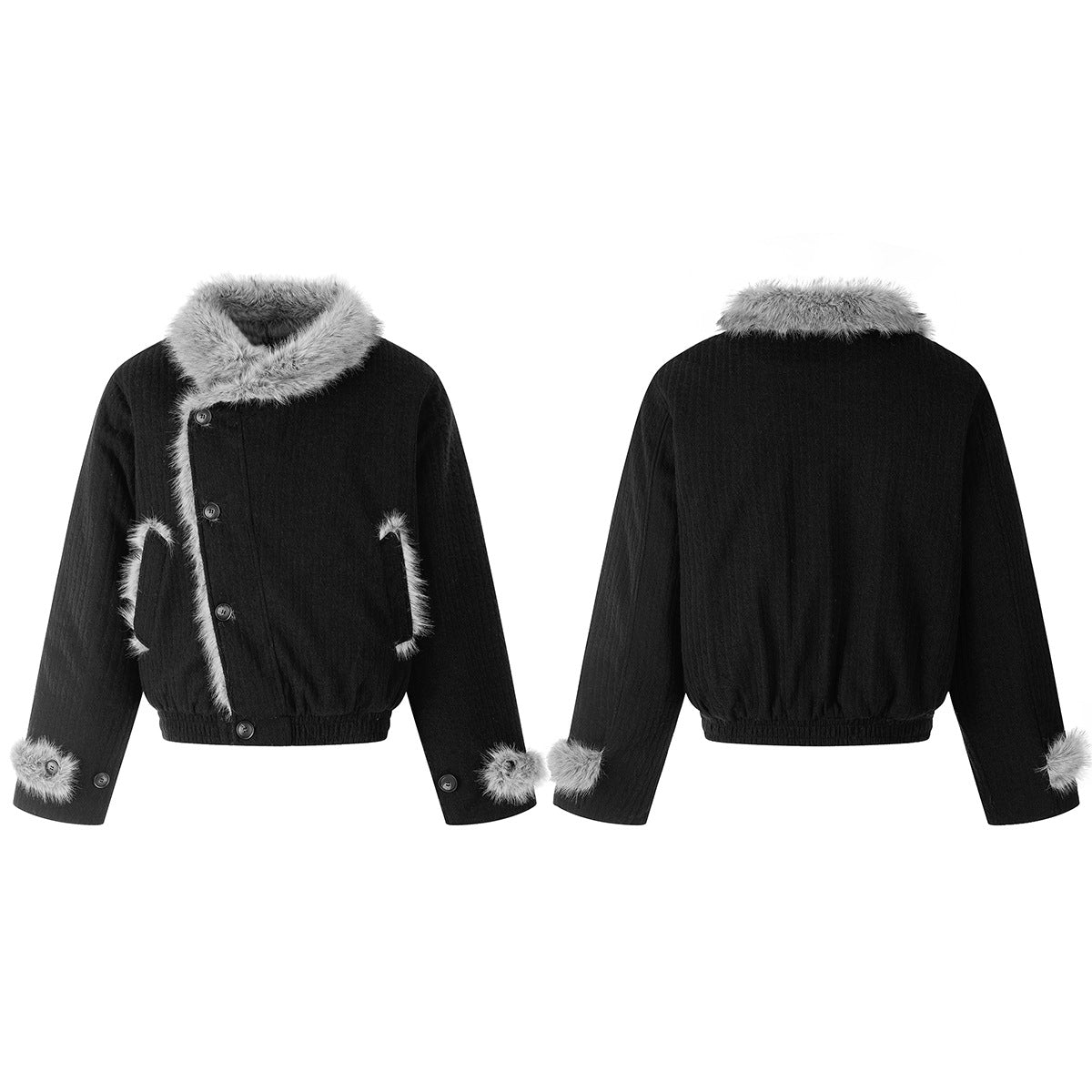 Men's Faux Fur Collar Bomber Jacket – Black Padded Winter Coat