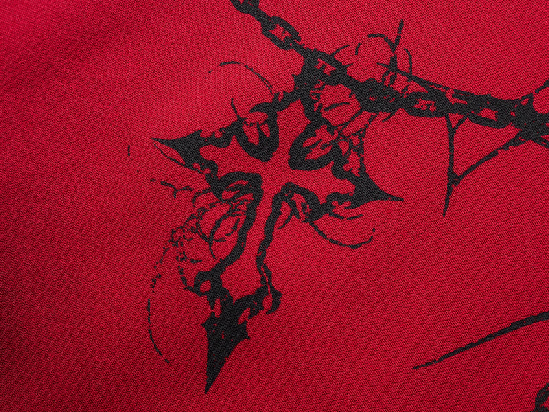 Sudadera oversize gruesa con estampado gótico de cadenas y cruces