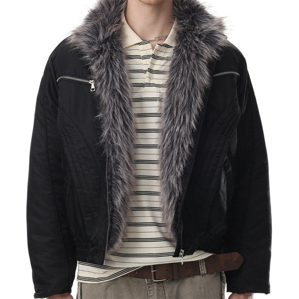 Faux Fur Collar Padded Bomber Jacket – Quilted Stitch Detail Men's Winter Coat
