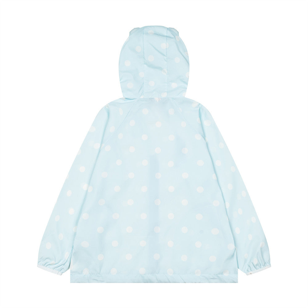 Polka Dot Hooded Windbreaker Jacket – Unisex Oversized Lightweight Outdoor Coat