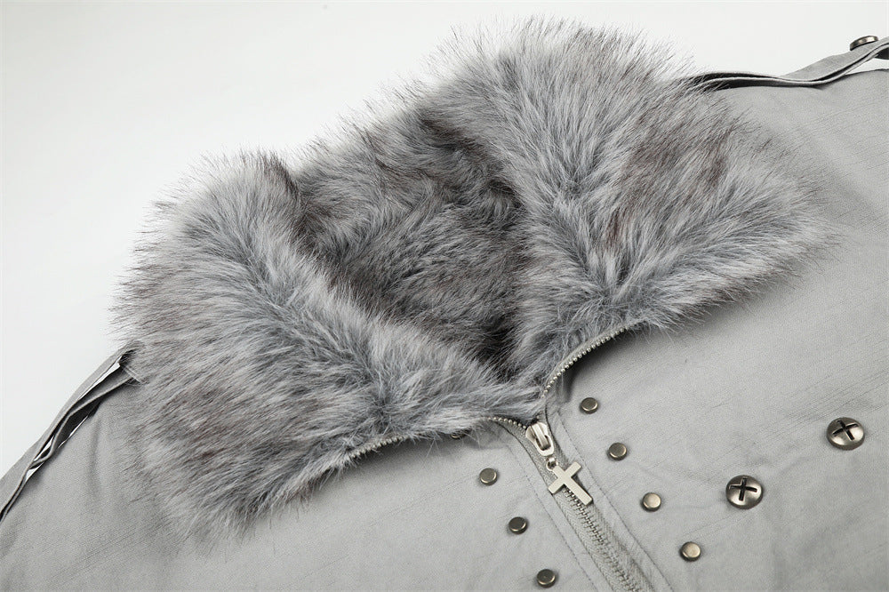 Men's Studded Bomber Jacket with Faux Fur Collar – High Street Winter Coat
