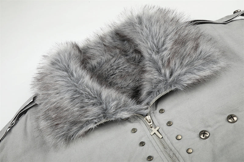 Men's Studded Bomber Jacket with Faux Fur Collar – High Street Winter Coat