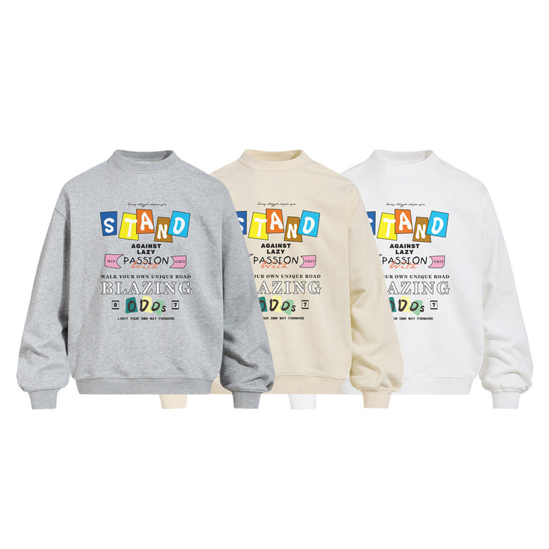 Oversized Graphic Print Crew Neck Sweatshirt – Stand Blazing Odds Design