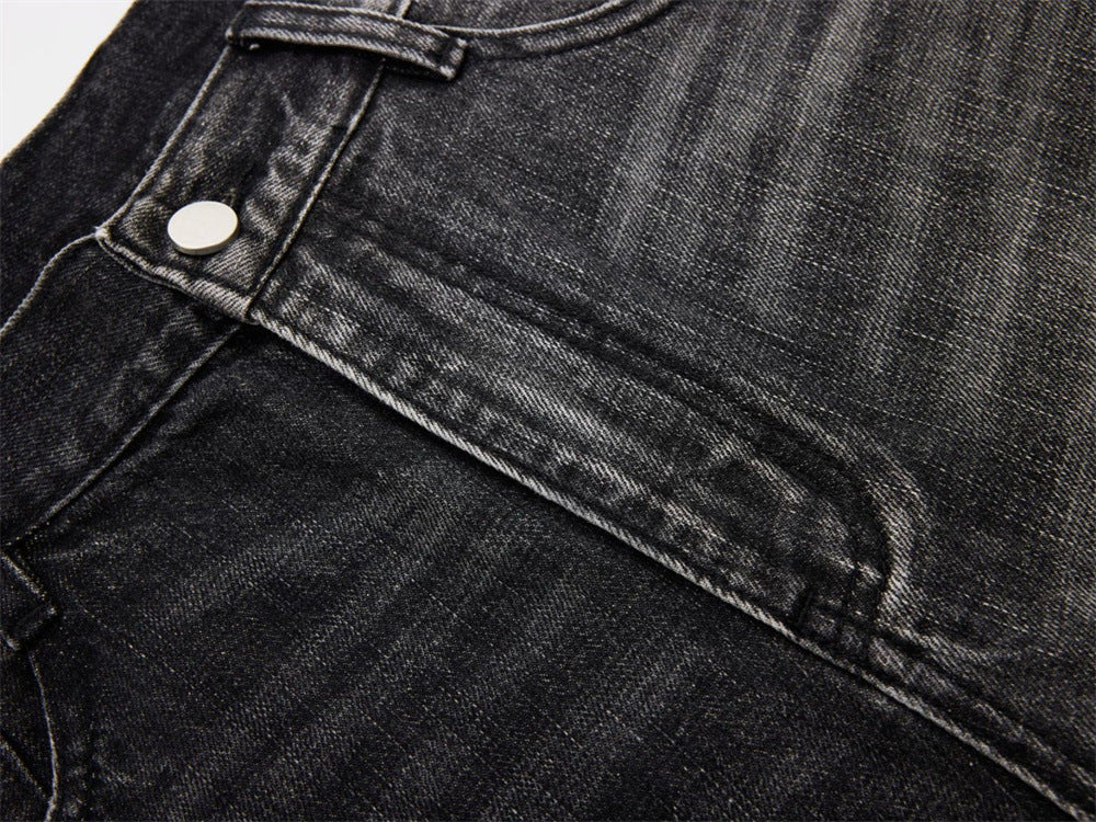 Wide-Leg Baggy Jeans – Washed Black Grey Vintage Straight-Cut Denim