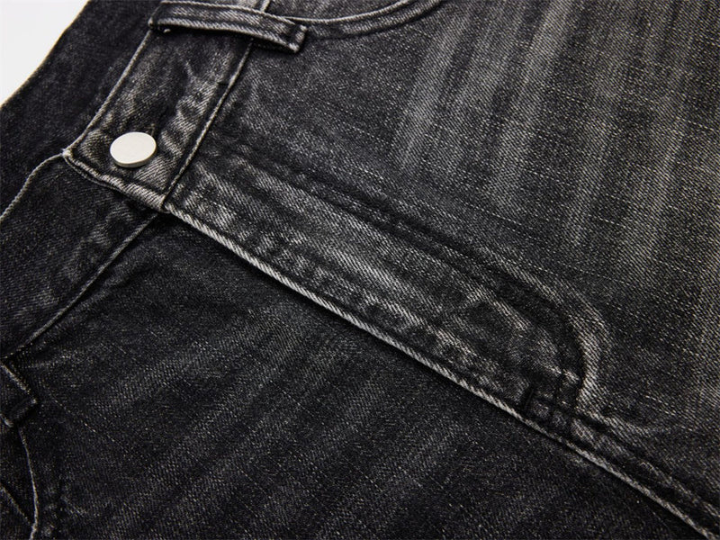 Wide-Leg Baggy Jeans – Washed Black Grey Vintage Straight-Cut Denim