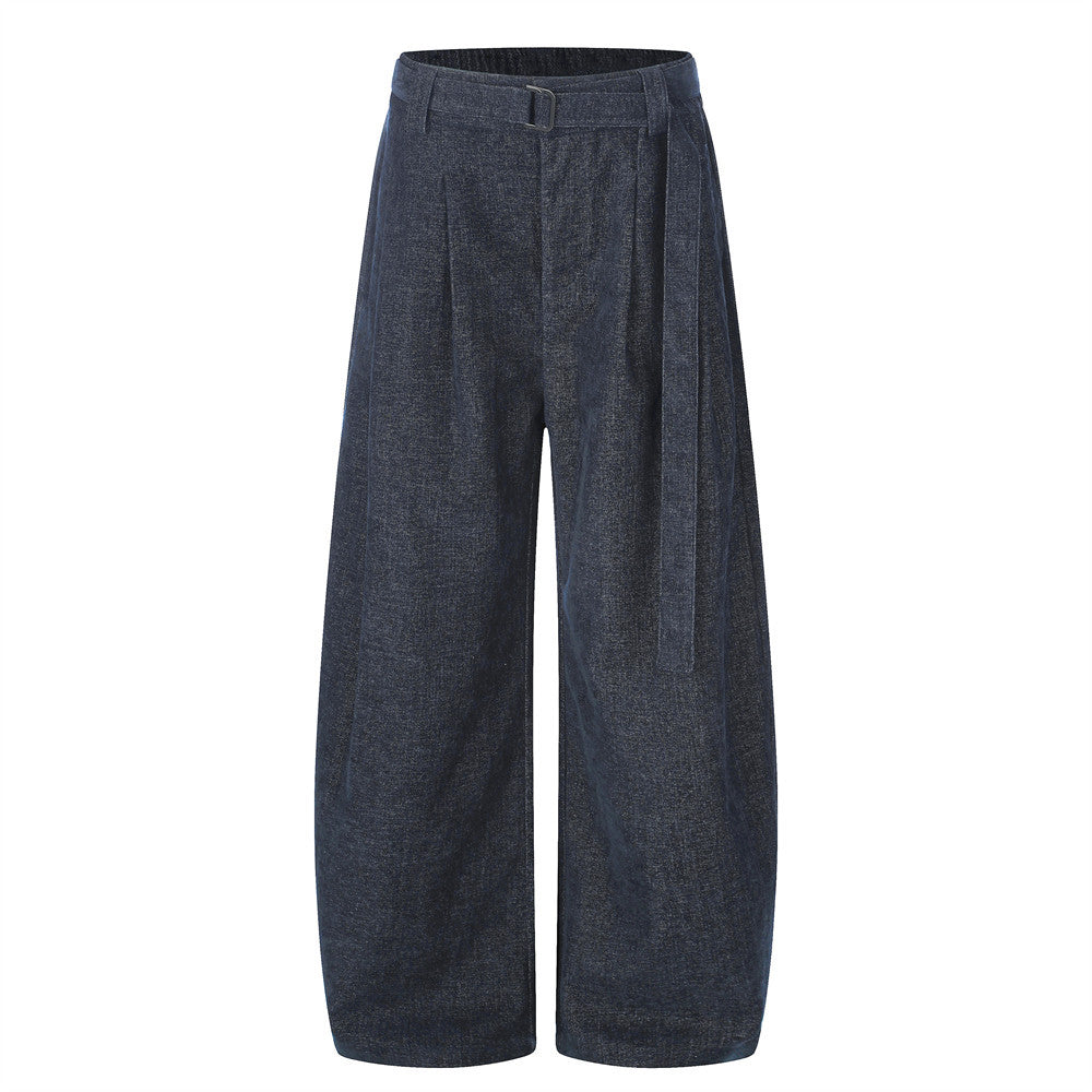 Men's Wide-Leg Pleated Trousers – Barrel Fit Corduroy-Texture Pants