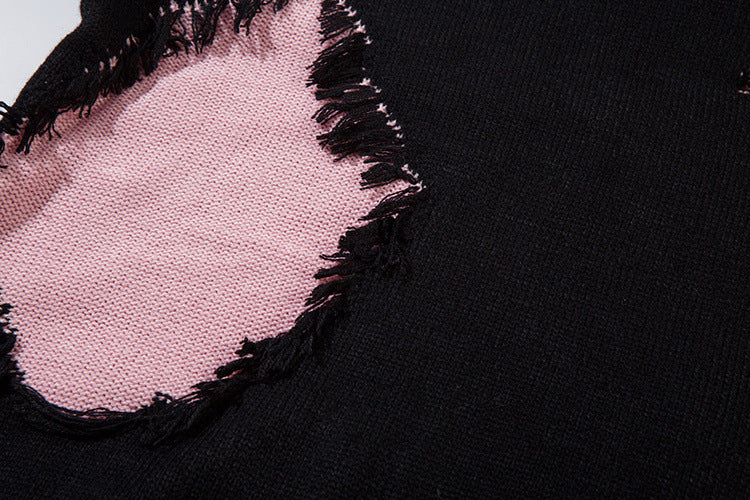 Pull en maille color block effet usé – Pull oversize à franges, style high-street