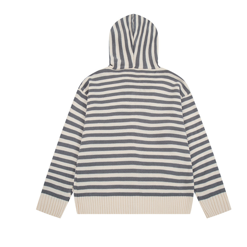 Y2K-Kapuzenjacke mit Reißverschluss – gestreifte Strickjacke mit Katzen- und Sternenstickerei