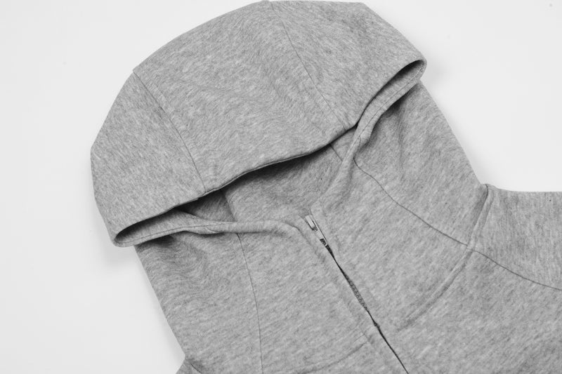 Fitted Zip-Up Hoodie Fleece Jacket – Cropped Silhouette with Ribbed Hem