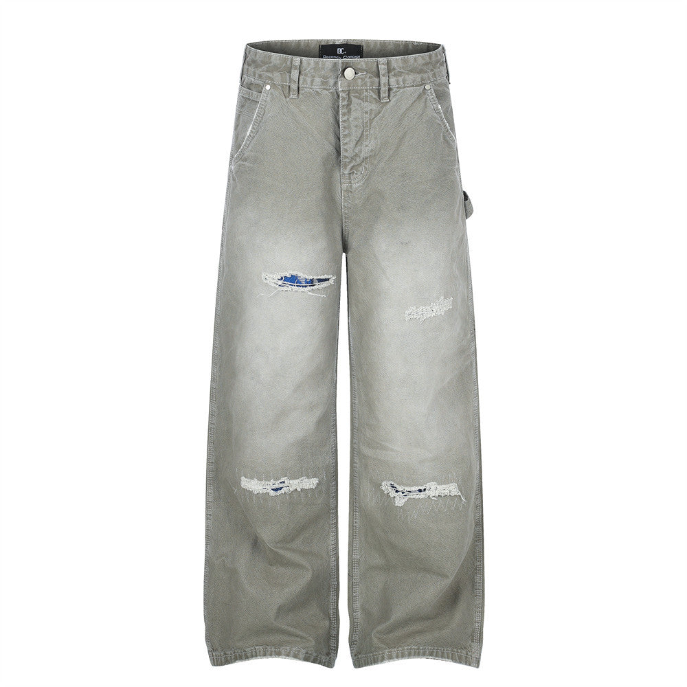 Jean carpenter large – Pantalon homme gris délavé déstructuré à coupe droite