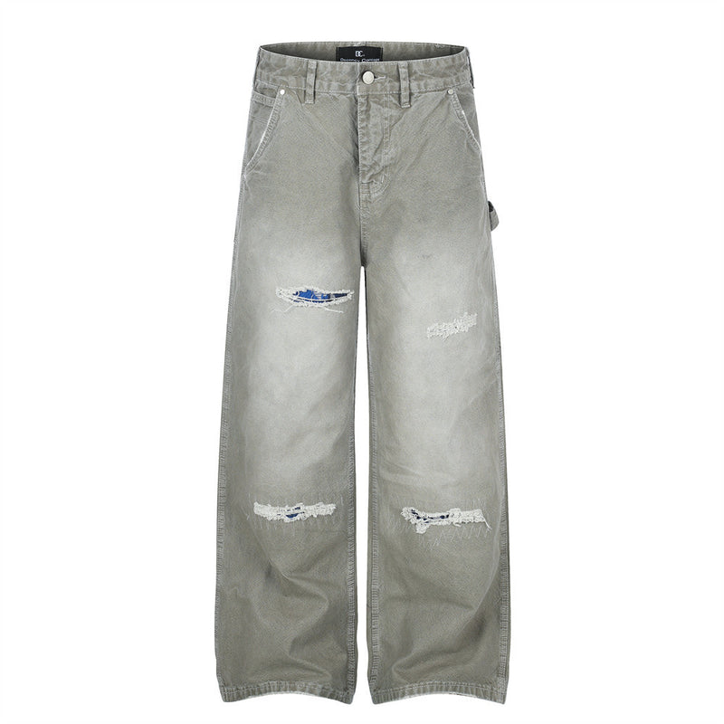 Jean carpenter large – Pantalon homme gris délavé déstructuré à coupe droite