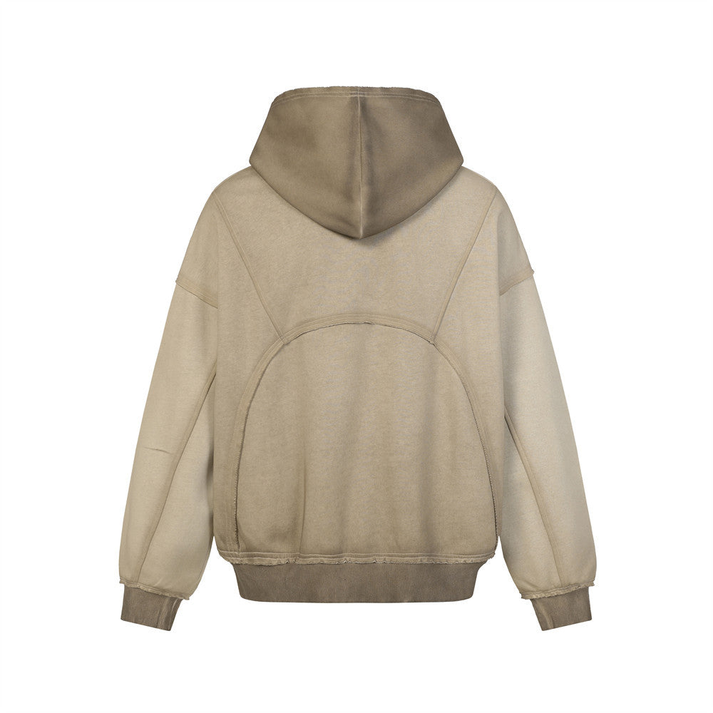 Oversized Zip-Hoodie – Gewaschenes Patchwork-Sweatshirt mit deconstructed Raw-Edge-Look