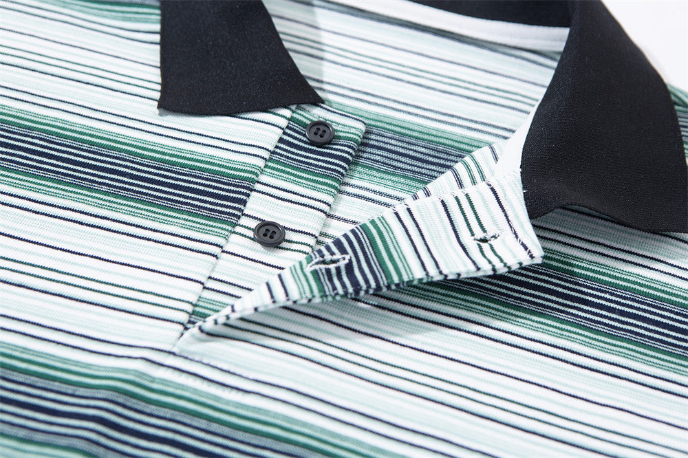 Men Striped Polo Shirt Long Sleeve Oversized Fit with Drawstring Hem