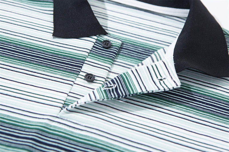 Men Striped Polo Shirt Long Sleeve Oversized Fit with Drawstring Hem