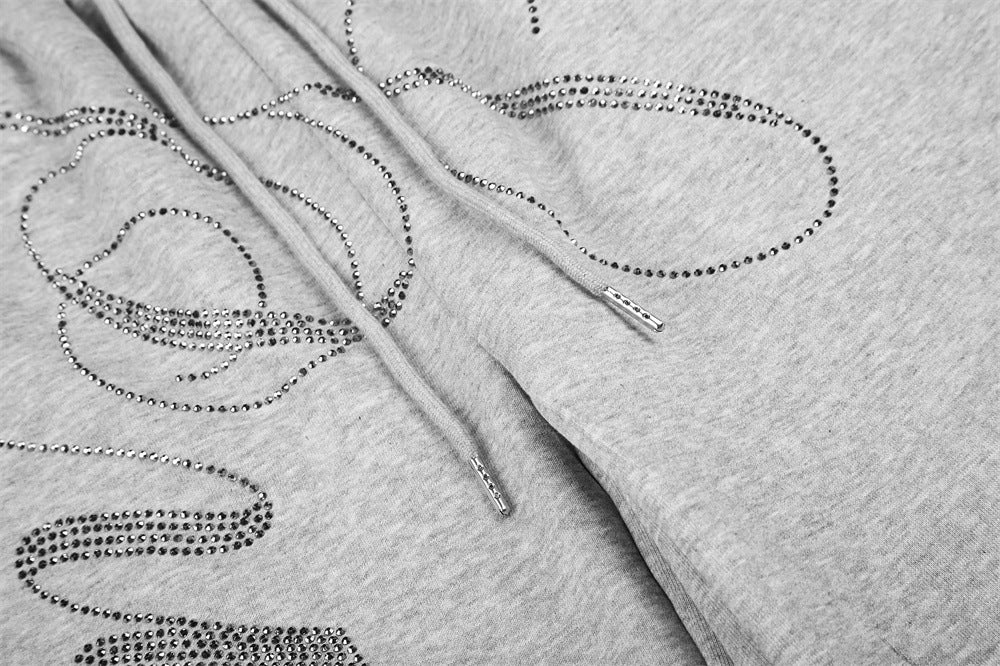 Pantalones de Chándal de Pierna Ancha con Texto de Strass – Corte Bombacho Extragrande con Cordón