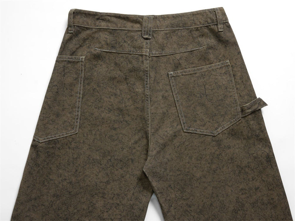 Barrel Leg Carpenter Jeans – Acid Wash Khaki Green Wide Leg Denim