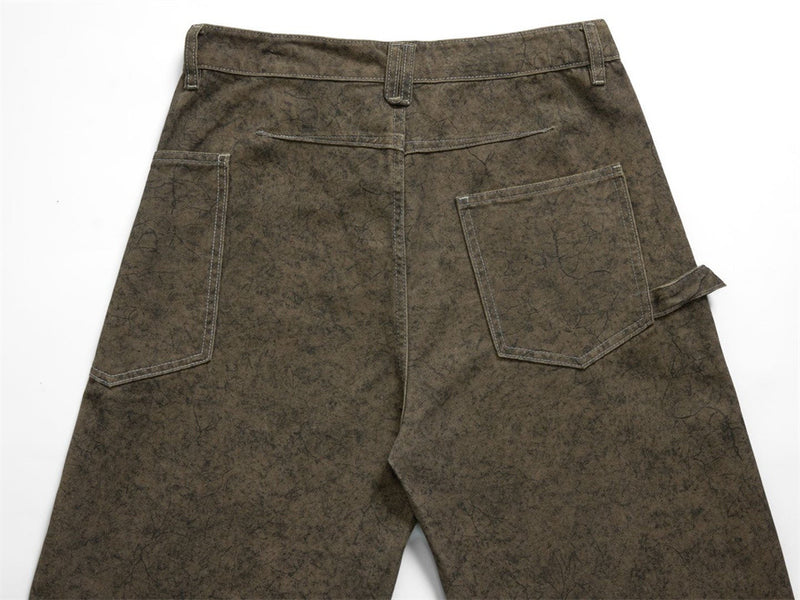 Barrel Leg Carpenter Jeans – Acid Wash Khaki Green Wide Leg Denim