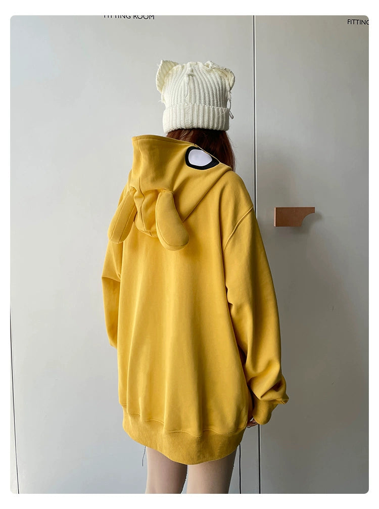 Kawaii Yellow Dog Hoodie - 400GSM Cotton Oversized Zip-Up Hoodie for Anime Streetwear Fans