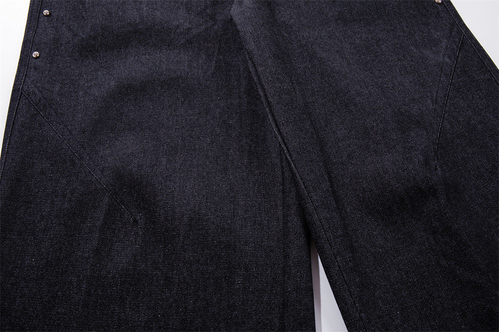 Wide-Leg Denim Jeans with Union Jack Print & Button Fly