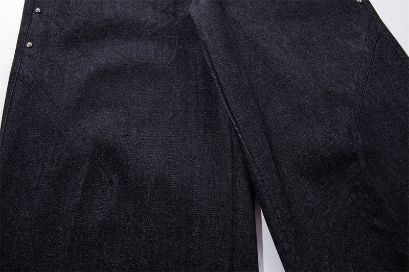 Wide-Leg Denim Jeans with Union Jack Print & Button Fly