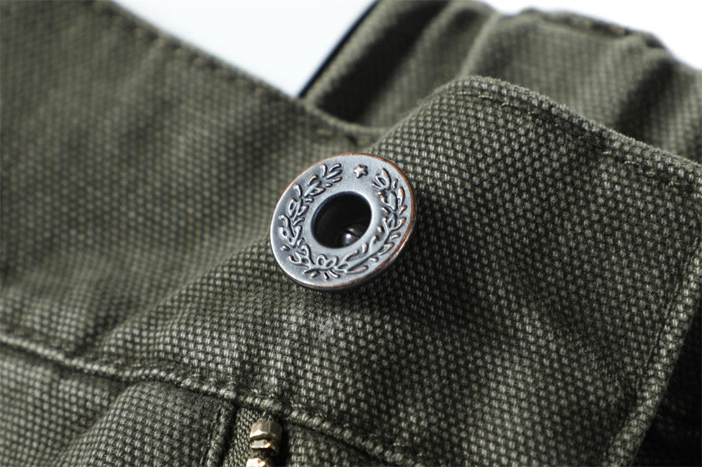 Vintage Washed Canvas Wide-Leg Utility Pants with Patch Pockets