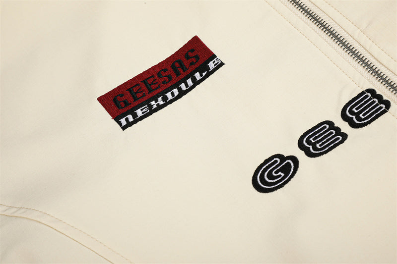 カラーブロックトラックスーツセット｜スタンドカラージップジャケット＆レタリング入りワイドレッグパンツ
