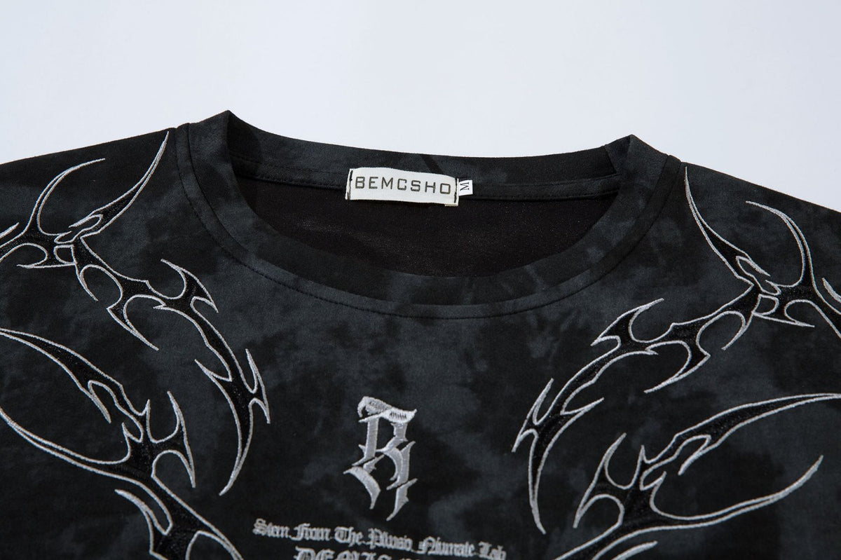 Tribal Thorn Graphic Acid Wash Oversized T-Shirt Men