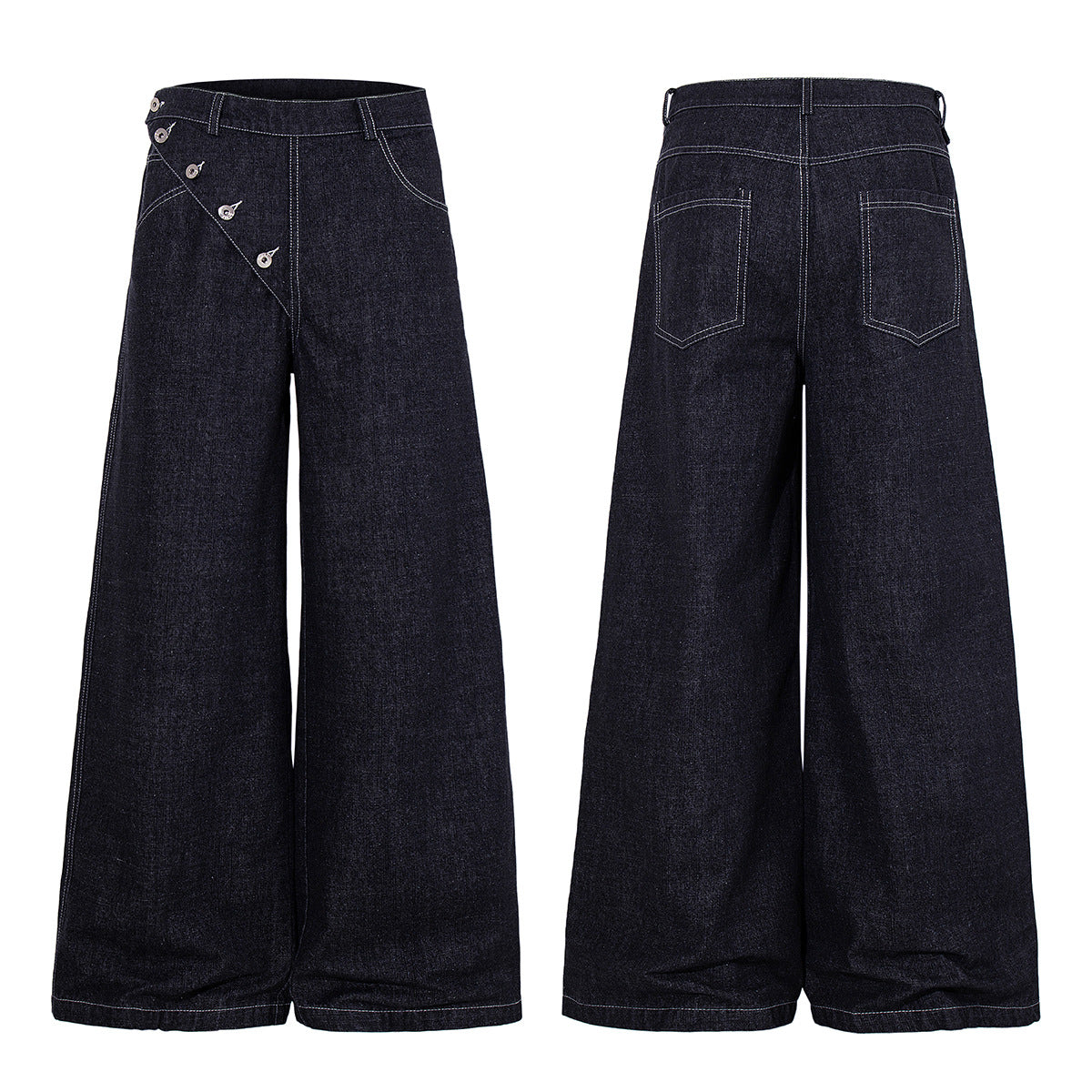 Ensemble veste et pantalon en jean – Veste boxy en denim indigo foncé asymétrique