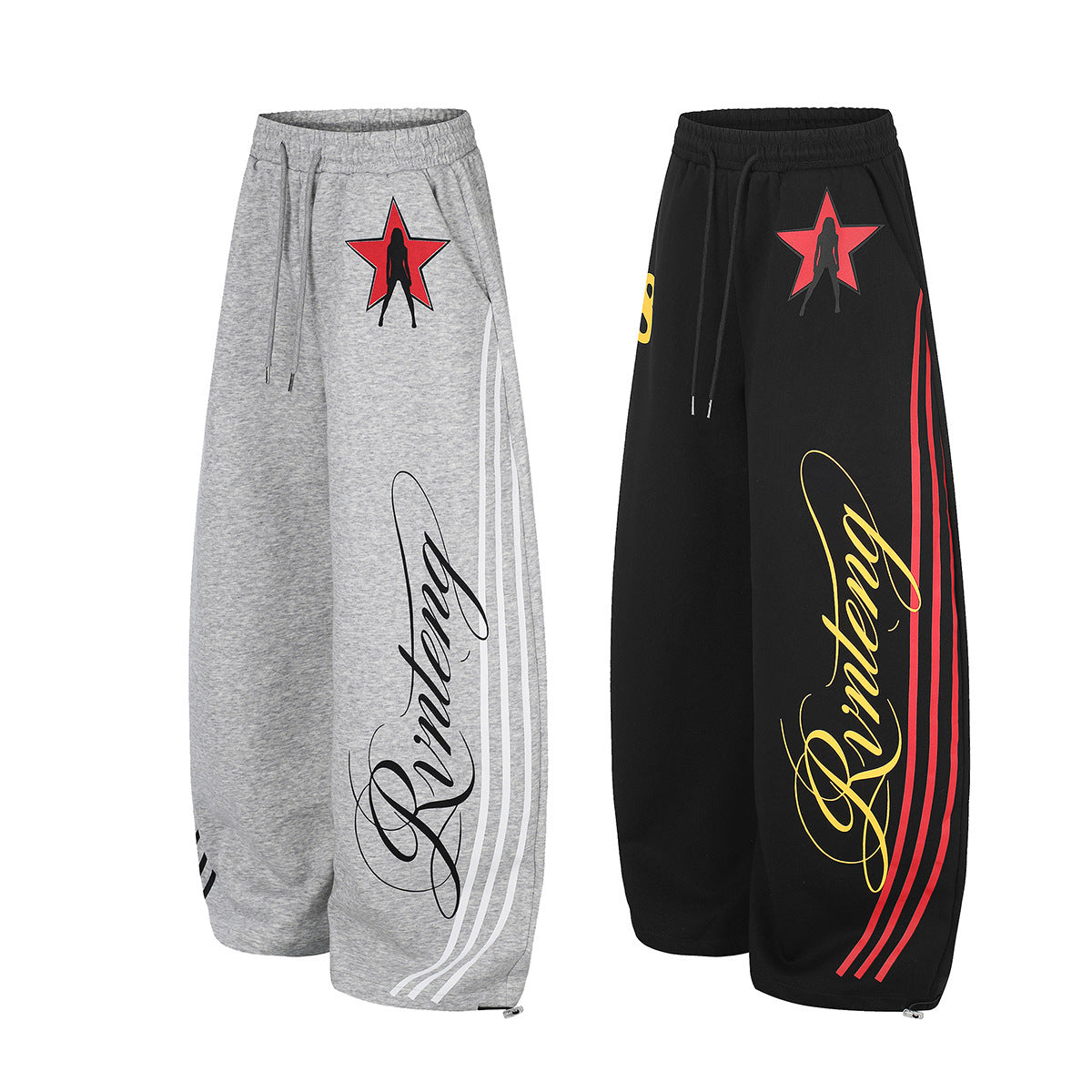 Pantalon de survêtement à jambes larges avec rayures rétro et imprimé graphique