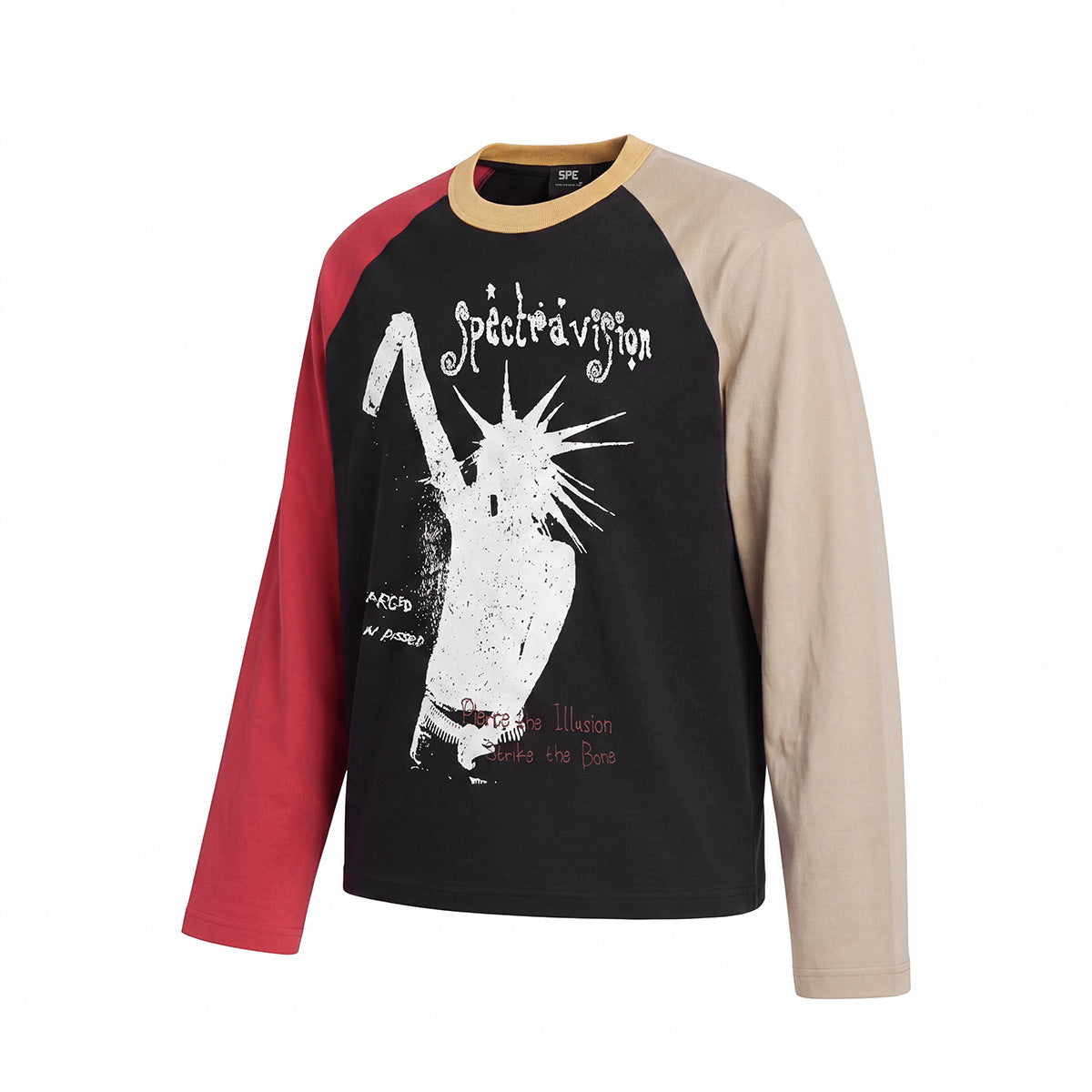 Crewneck Long Sleeve Shirt Rock Graphic Colorblock Raglan Tee