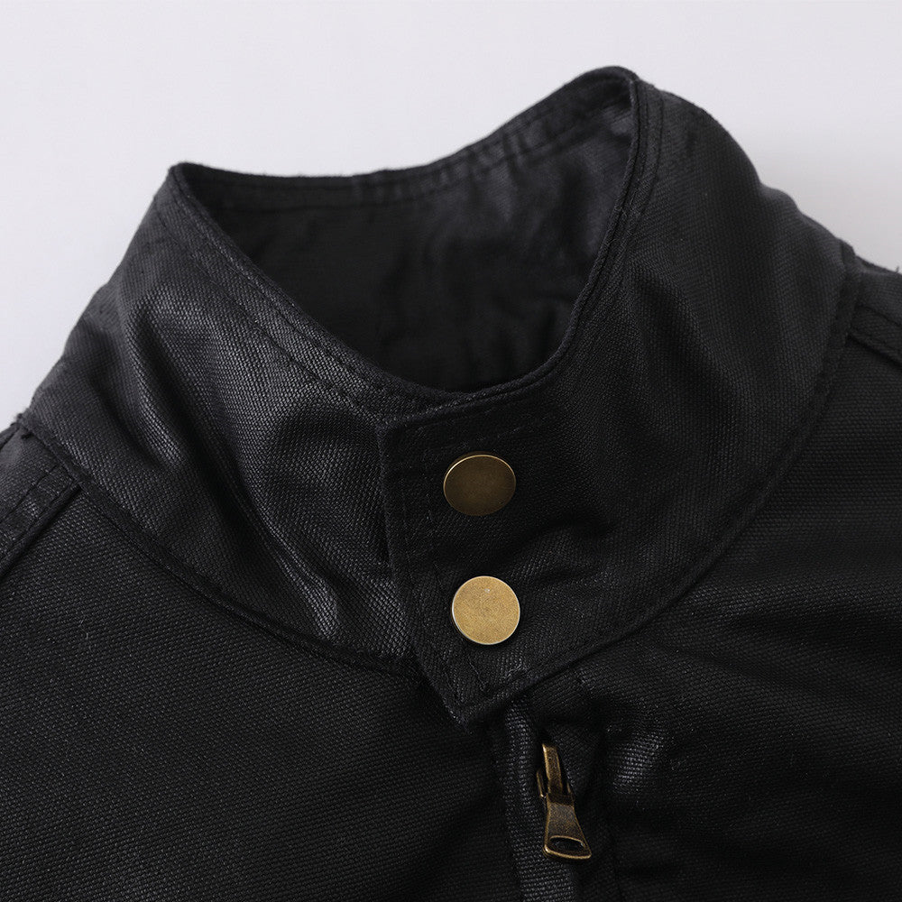 Blouson bomber homme noir à col montant – Harrington enduit coupe décontractée