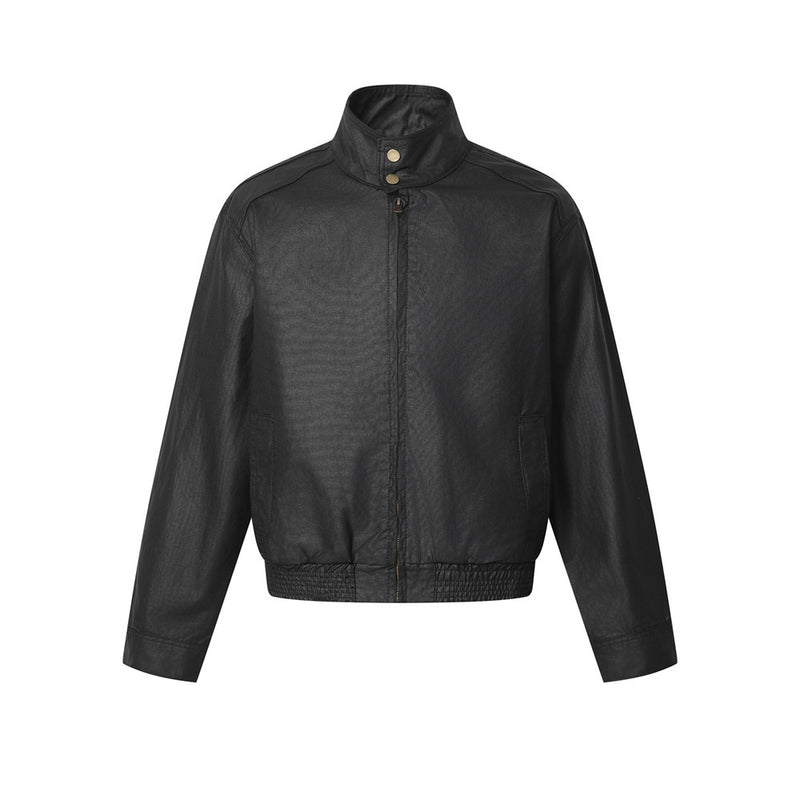 Blouson bomber homme noir à col montant – Harrington enduit coupe décontractée