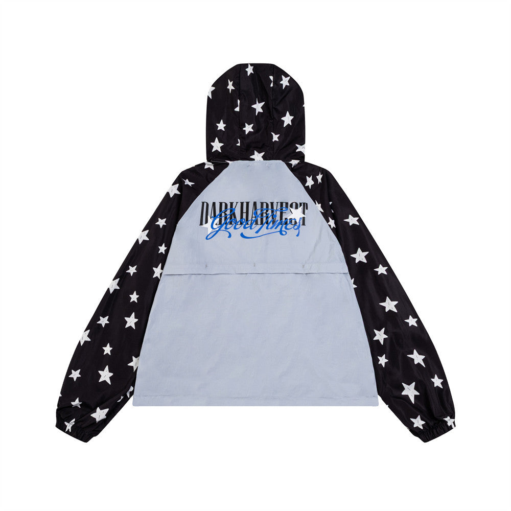Dark Harvest Star Print Colorblock Raglan Windbreaker Jacket