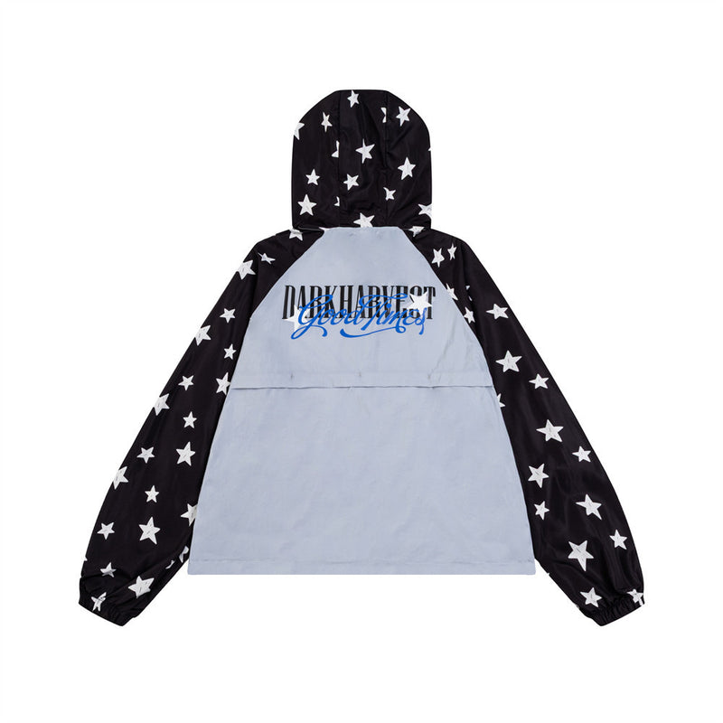 Dark Harvest Star Print Colorblock Raglan Windbreaker Jacket