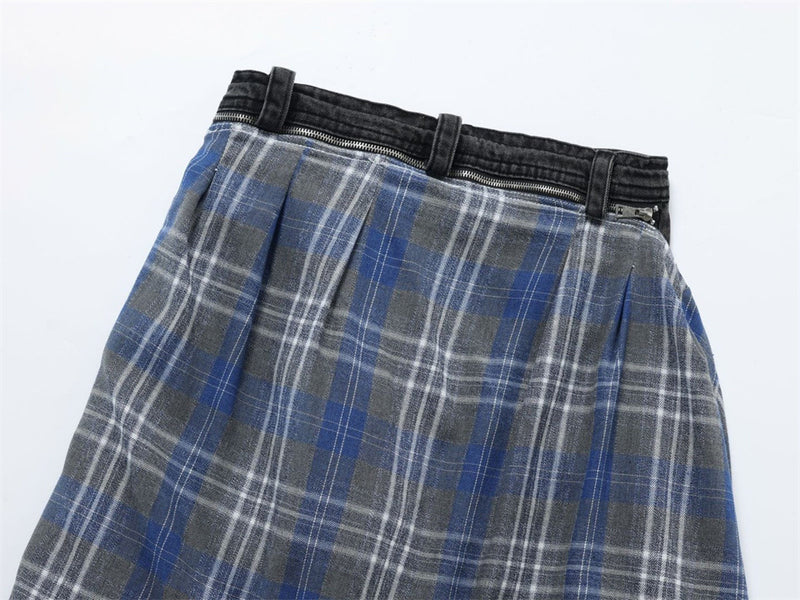 Wide-Leg Jeans with Detachable Plaid Skirt Overlay — Deconstructed Punk