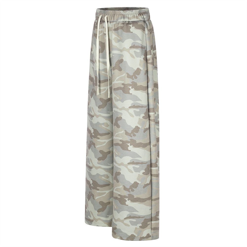 Pantalon de survêtement homme camouflage wide leg à cordon – Coupe décontractée