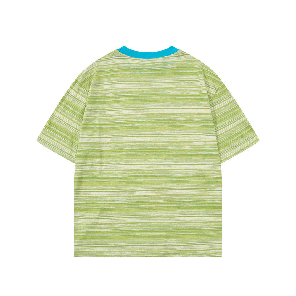 Catty Love Cartoon Cat Graphic Striped T-Shirt