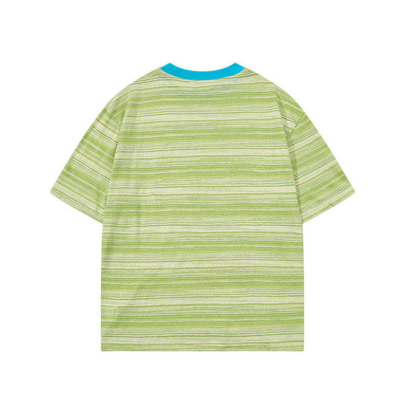 Catty Love Cartoon Cat Graphic Striped T-Shirt
