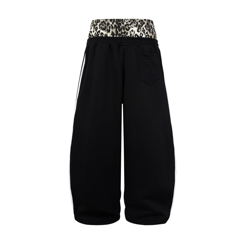 Wide Leg Sweatpants with Leopard Waistband & Pegasus Embroidery