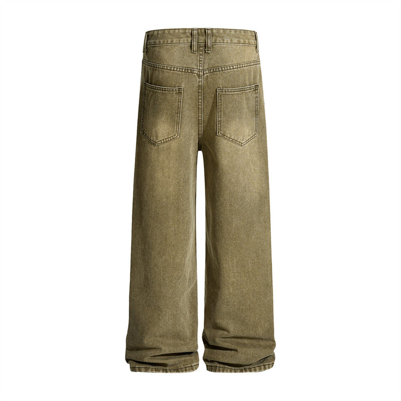Men's Vintage Washed Wide-Leg Jeans – Relaxed Straight Fit with Horse Charm