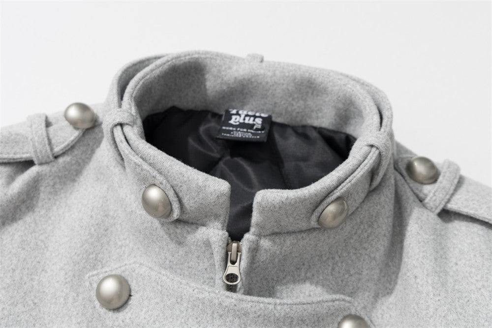 Men's Military-Style Stand Collar Padded Jacket with Double-Breasted Button