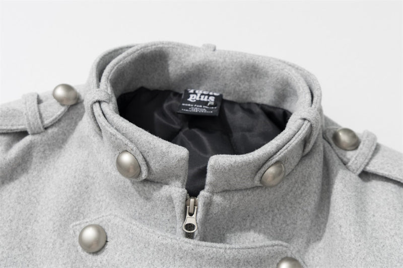 Men's Military-Style Stand Collar Padded Jacket with Double-Breasted Button