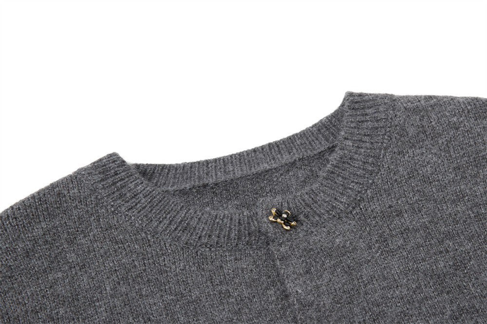 Men's Crewneck Knit Cardigan Sweater with Floral Buttons