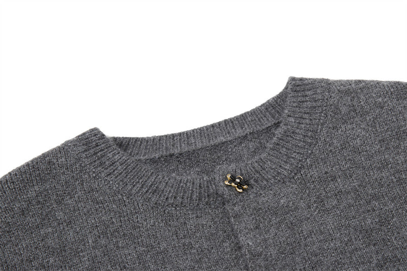 Men's Crewneck Knit Cardigan Sweater with Floral Buttons
