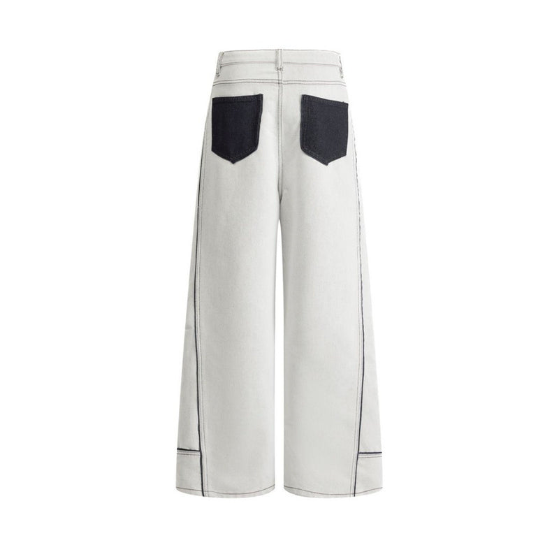 Wide-Leg Jeans Men's Deconstructed Contrast Stitch Baggy Denim Pants