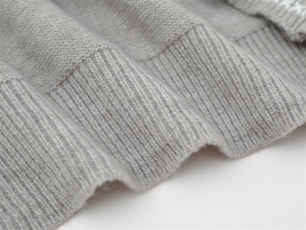 Crew Neck Sweater Men's Oversized Embroidered Knit Pullover