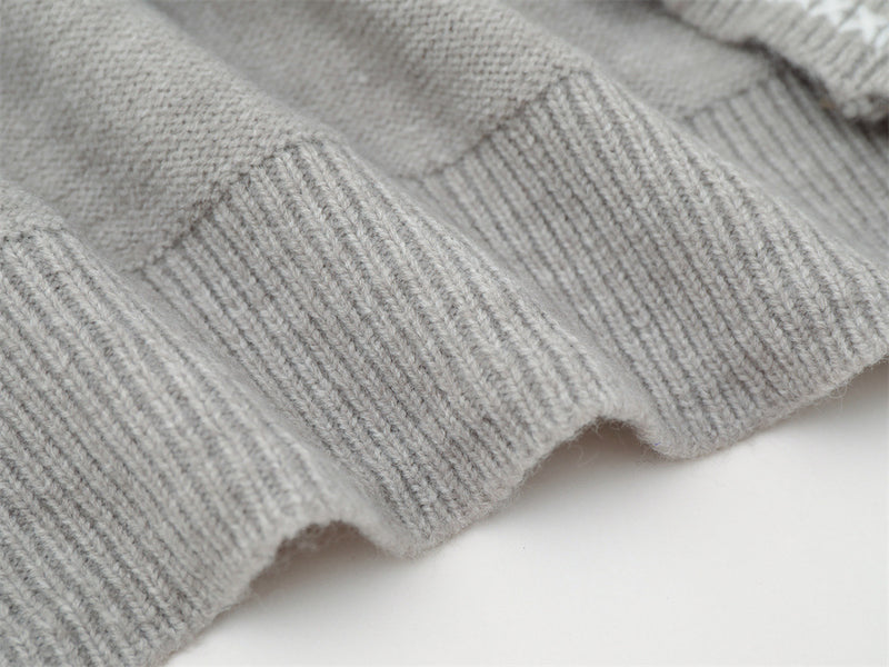 Crew Neck Sweater Men's Oversized Embroidered Knit Pullover