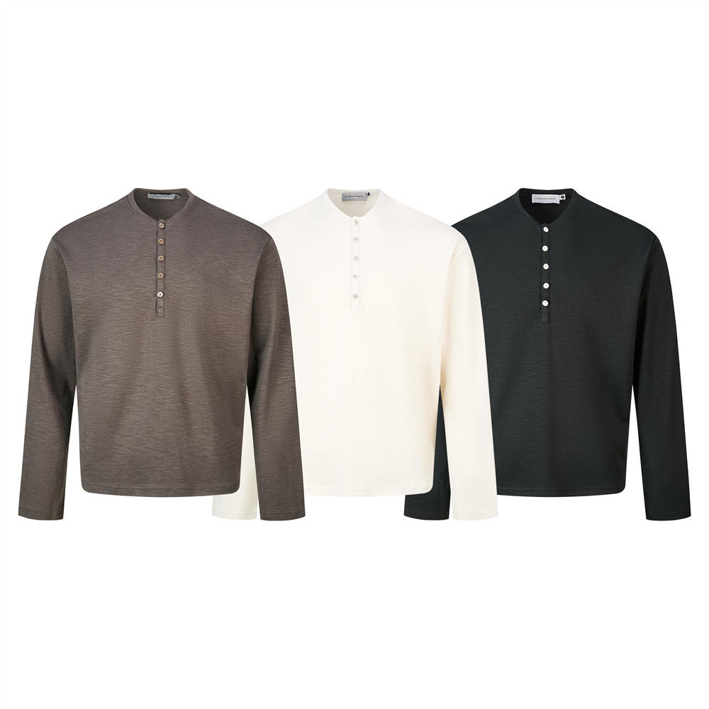 Men's Long Sleeve Henley Shirt – Relaxed Fit Button Placket