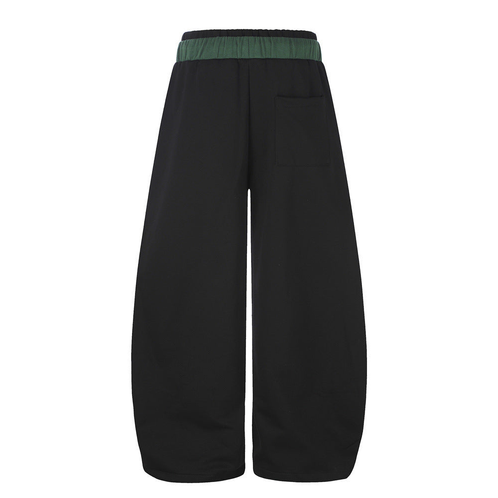 Wide-Leg Sweatpants with Badge Embroidery – Men's Streetwear Tapered Joggers